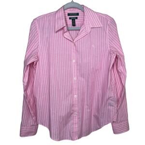 Ralph Lauren No-Iron Pink with White Stripe Button Down Size M